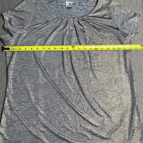 Worthington Women's Blouse 1X Stretch Smock Scoop Neck Metallic Gray RN 93677 - Picture 5 of 9